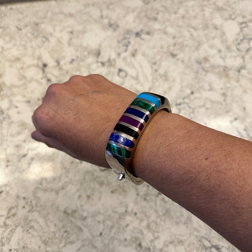 Multicolor Inlay Silver Band - Picture 9 of 12